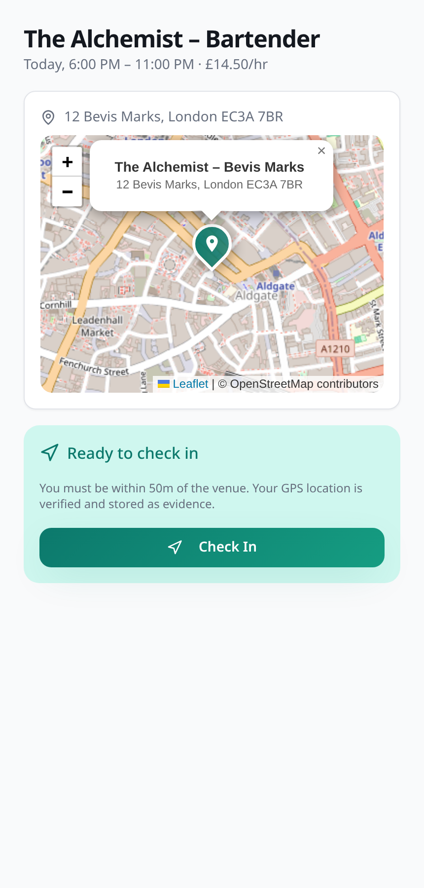 GPS check-in at the venue