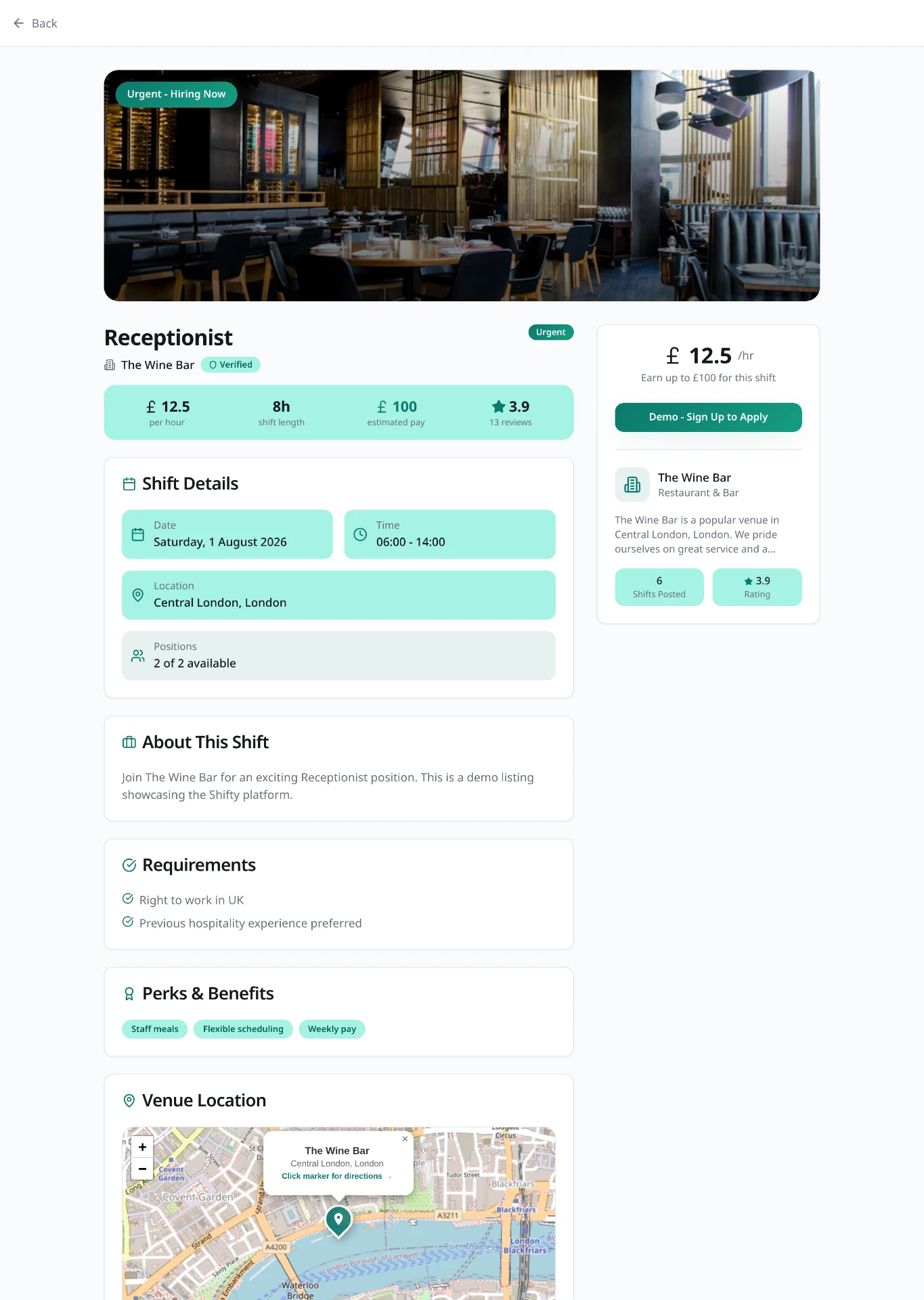 Shift details and one-tap apply